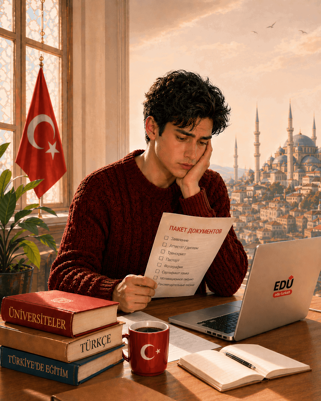 Türk üniversitesine başvuruya hazırlanan öğrenci